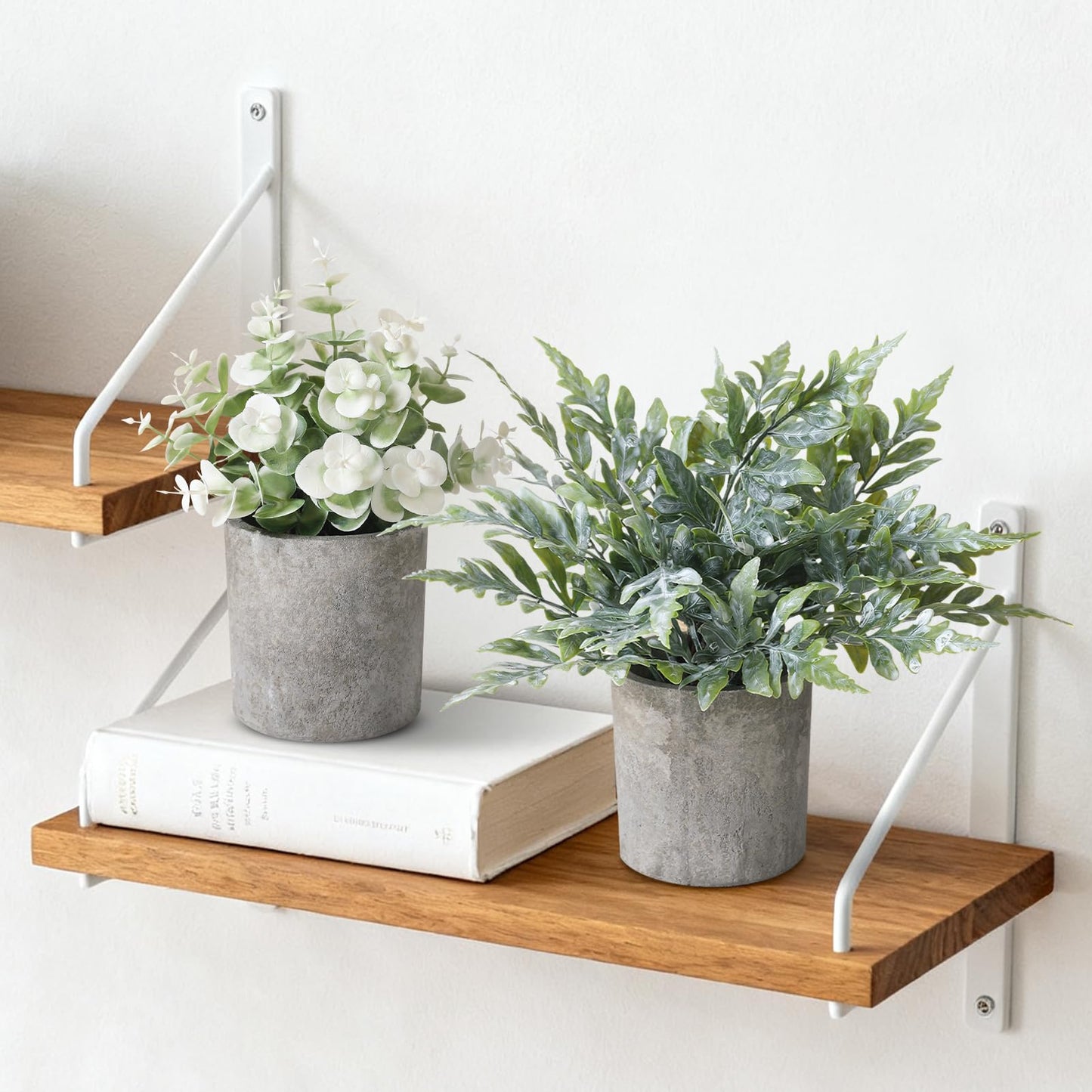 RUIDKUN 3 Pack Mini Potted Fake Plants Artificial Plastic Indoor Eucalyptus Plants for Home, Office, Desk, Bathroom, Coffee Table & Shelf (Green)