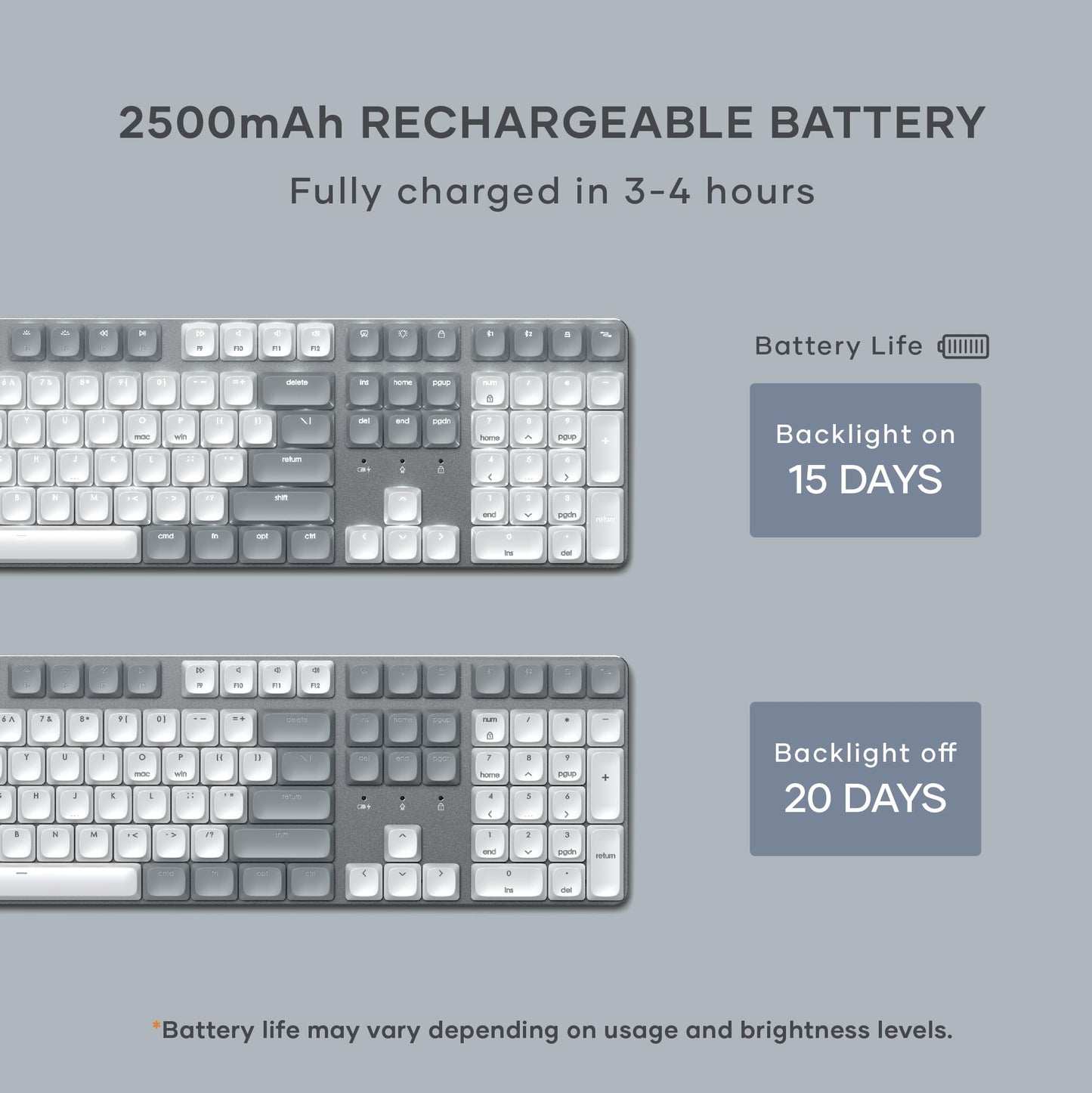 Satechi SM3 Mechanical Keyboard for Mac and Windows, 108 Keys Full Size with White LED Backlit, Wired and Bluetooth for Mac and Windows - Dark Gray/Gray