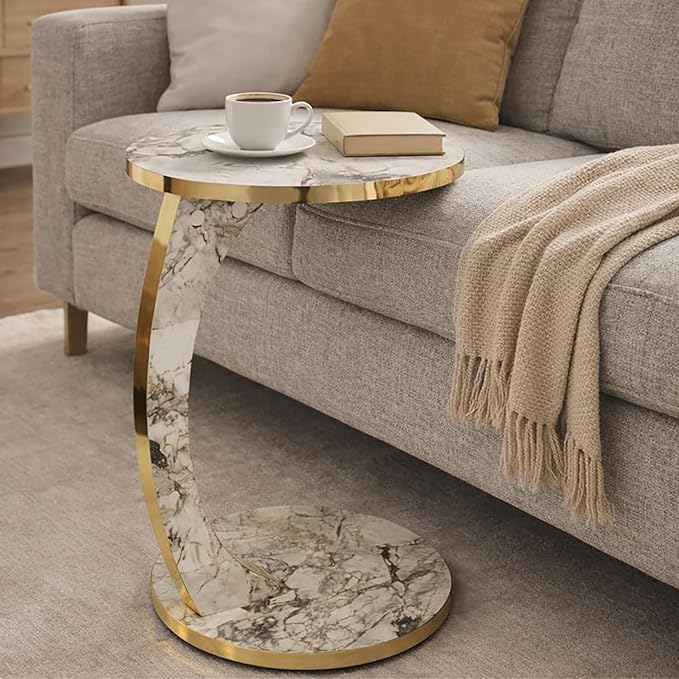 Luxury C Shaped Golden Effect Side Table