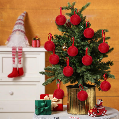 WILLBOND 60 Pcs Red Burgundy Furry Christmas Ornaments 2 Inch Pom Pom Ball Hanging Decoration Fuzzy Fluffy Christmas Ornaments for Xmas Tree Home DIY Craft Party Decor