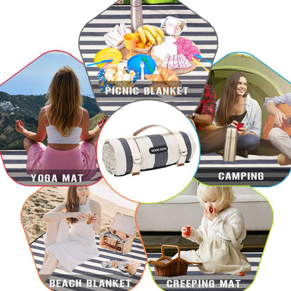 G GOOD GAIN Waterproof Picnic Blanket Portable with Carry Strap for Beach Mat or Family Outdoor Camping Party, Park Blanket for Grass Park, Hiking, Travel, Concerts (Denim Blue)