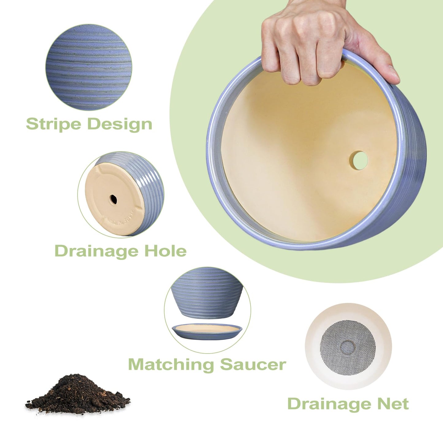 EPFamily 6 Inch Ceramic Pots for Plants - Ceramic Plant Pots with Drainage Hole and Saucer, Flower Pot for Indoor Plants, Round Modern Planter, Apartment Decor, Housewarming Gifts, Blue-Purple