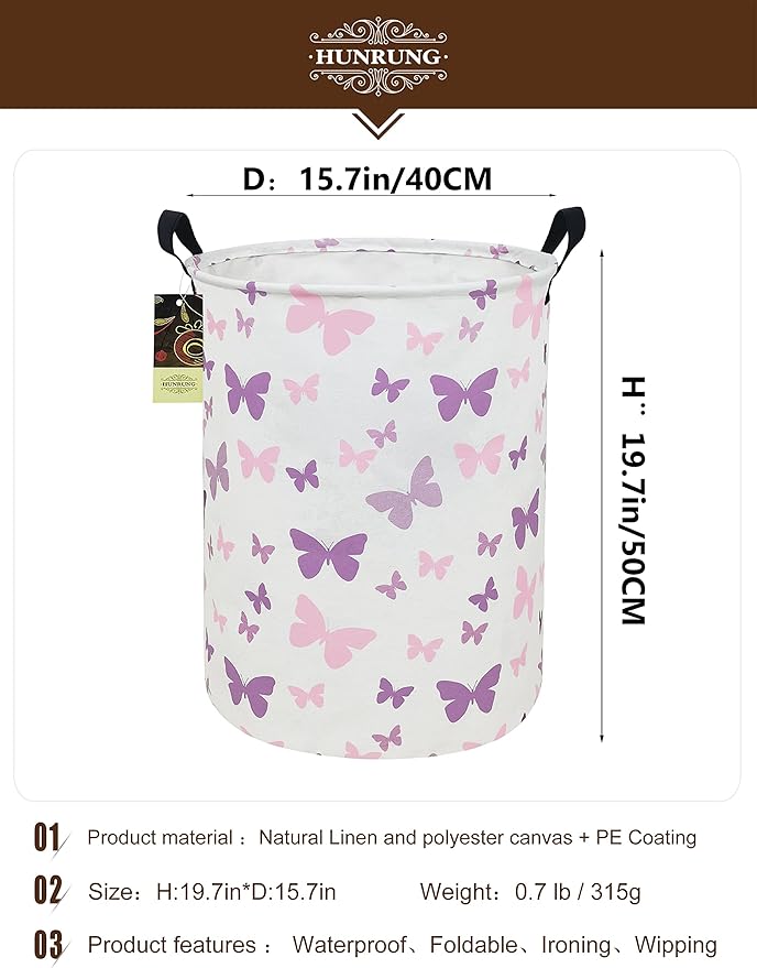 HUNRUNG Laundry Hamper, Large Canvas Fabric Lightweight Storage Basket Toy