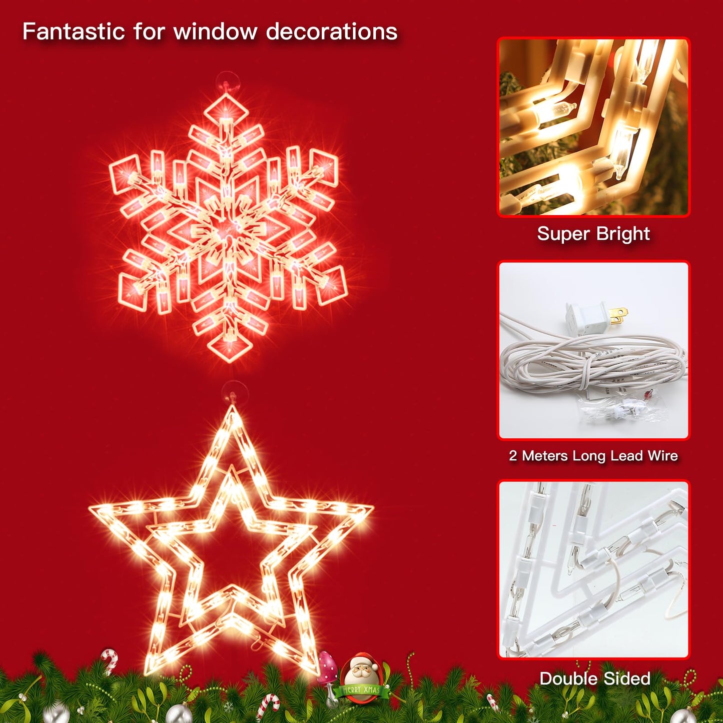 Xmasnova 2 Pack Christmas Window Lighted Decorations,Christmas Window Silhouette Lights,Double Side Sign Lamp Decoration for Holiday Indoor Wall Door Glass Decorations,Star，Snowflake