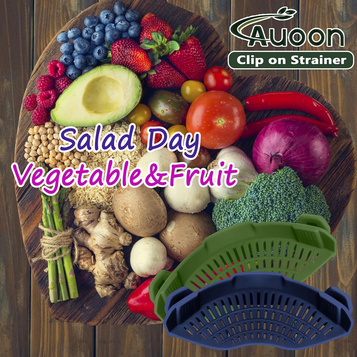 AUOON Clip On Strainer Silicone for All Pots and Pans, Pasta Strainer Clip on Food Strainer for Meat Vegetables Fruit Silicone Kitchen Colander