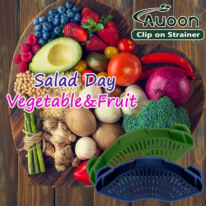 AUOON Clip On Strainer Silicone for All Pots and Pans, Pasta Strainer Clip on Food Strainer for Meat Vegetables Fruit Silicone Kitchen Colander