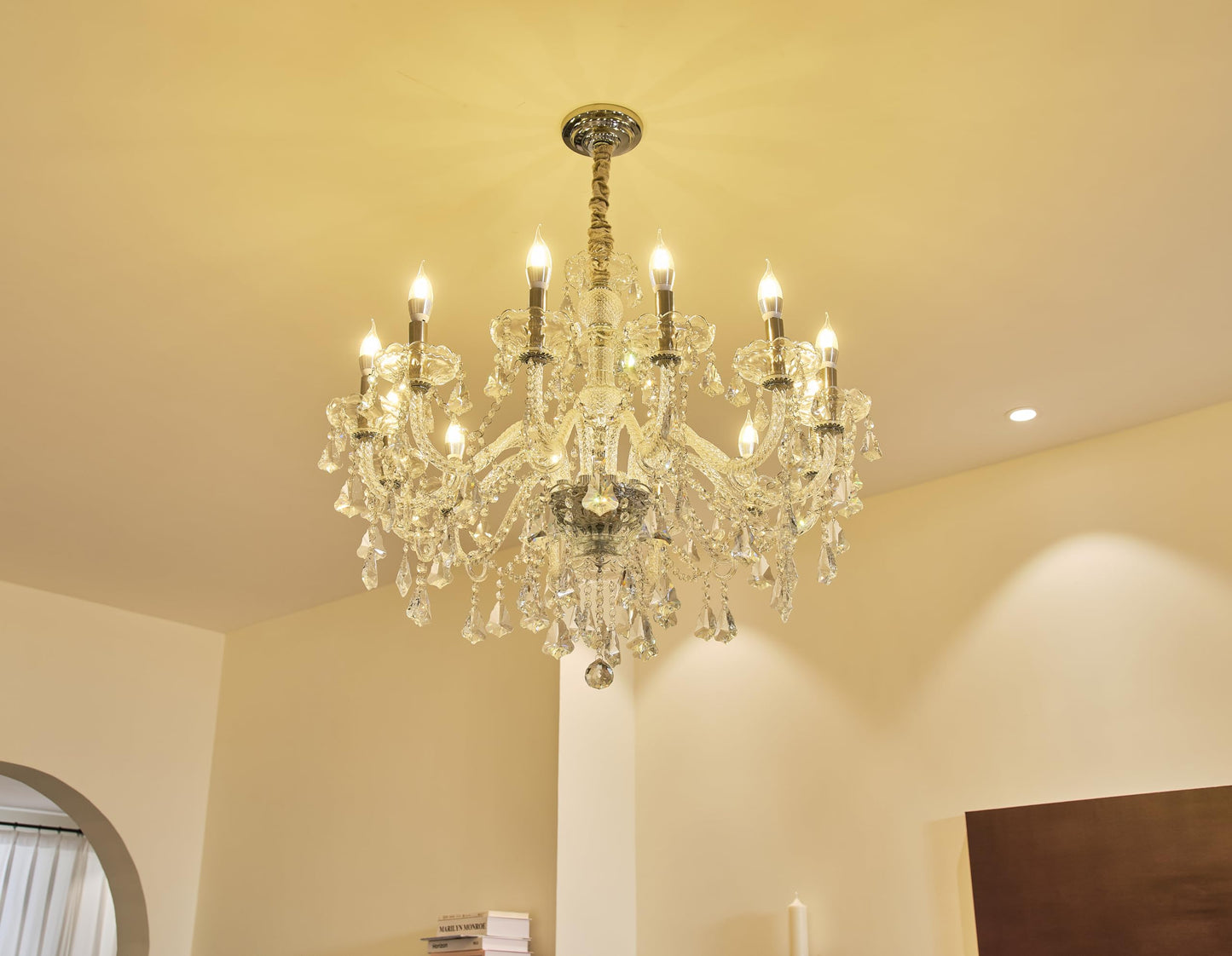 Clear 12 Lights K9 Crystal Chandelier,Candle Pendant Lamp Ceiling lighting, Crystal Chandeliers for dining room ,Bedroom,Living Room, 33 inch x27.5 Inch ( Color: Clear)with 12pcs 5W E12 LED Bulbs.