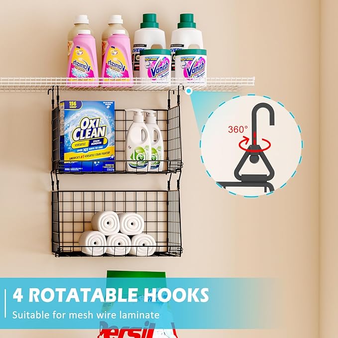 3-Pack Hanging Laundry Room Organizaton：Foldable Laundry Basket Wire Basket