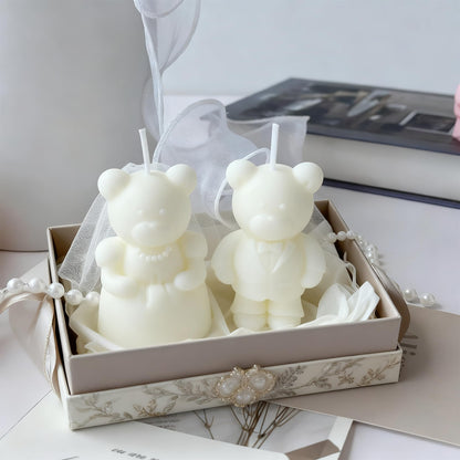Mr & Mrs Wedding Bear Scented Candle Duo,Bride in Gown & Groom in Tuxedo Soy Wax Decorative Candle Set for Bridal Shower,Anniversary & Home Decor,Romantic Home Fragrance Gift for Couples & Newlyweds