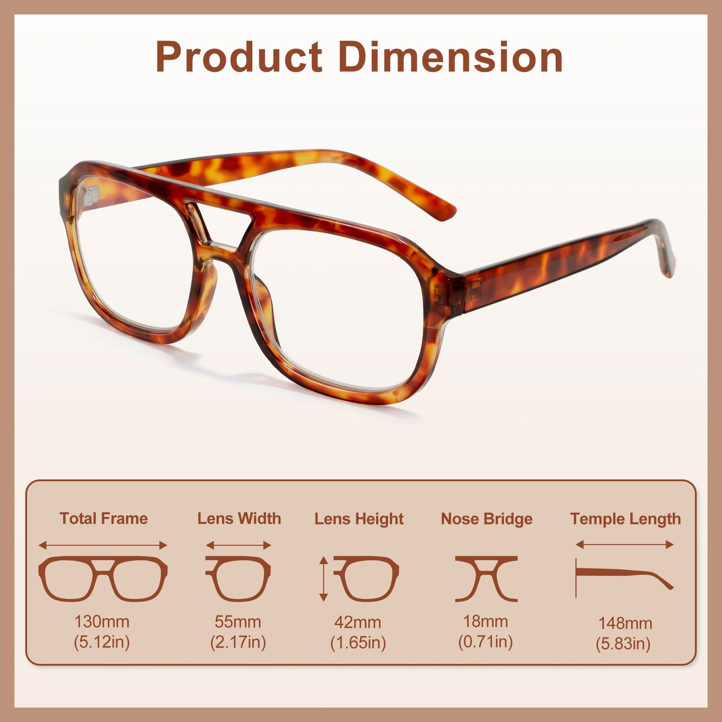 Madison Avenue Retro Aviator Blue Light Blocking Glasses for Women Men with Case, Trendy Rectangle Computer Eyeglasses Orange Demi