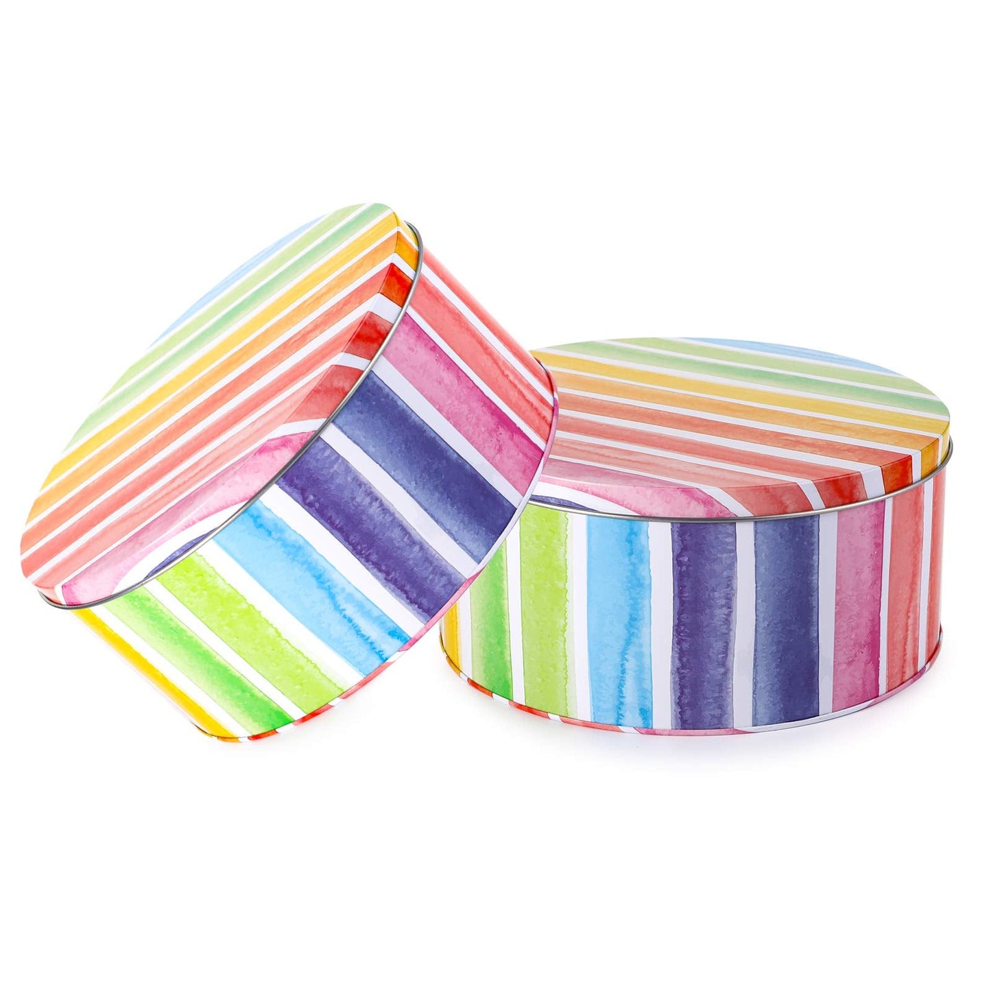 Yopay 3 Pack Cookie Tins, Round Baking Cake Gift Tins for Storing Patisseries, Puff Pastries Craft Supplies, Easter, Special Occasion and Holidays, Rainbow Pattern, 7" W X 3.2" H, Metal