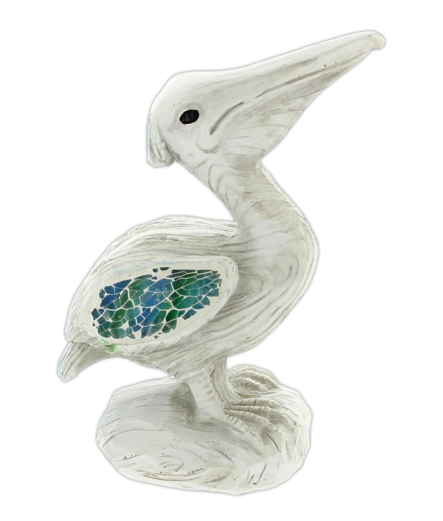 The Bridge Collection Decorative Pelican Figurine - Coastal Bird Sculpture with Mosaic Wing Detail - Nautical Accent Piece for Beach House and Ocean Inspired Decor