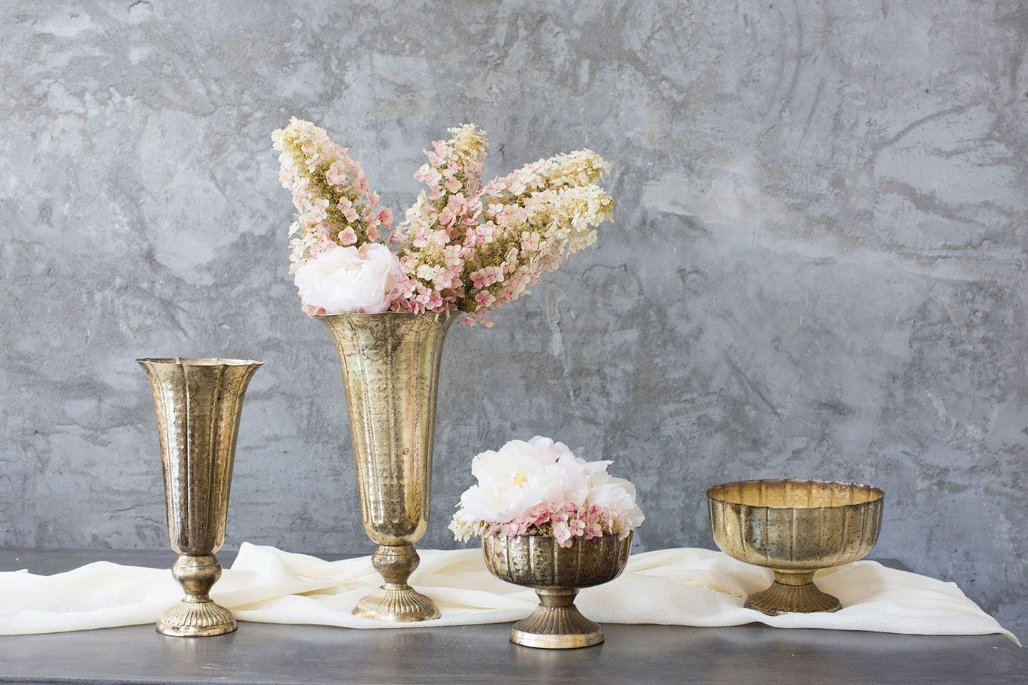 Accent Decor Distressed Gold Metal Compote Bowl | Gold Compote Vase l Lita Metal Vase l Indoor and Outdoor Compote for Any Event