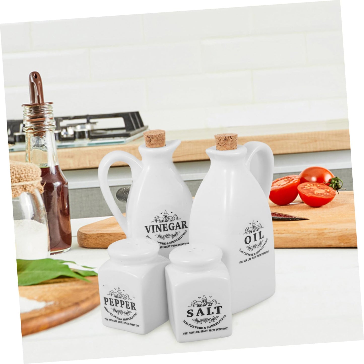 STOBAZA Japanese Style Oil and Vinegar Dispenser Set 4-Piece Seasoning Bottle Set for Soy Sauce Vinegar and Oil Ceramic Sauce Container with Cork Stopper for Kitchen Tabletop