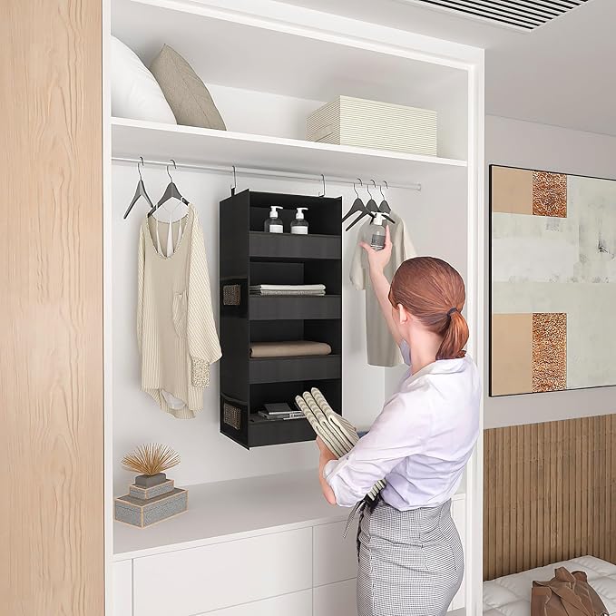 4-Shelf Hanging Closet Organizer and Storage Foldable Hanging Closet Shelves