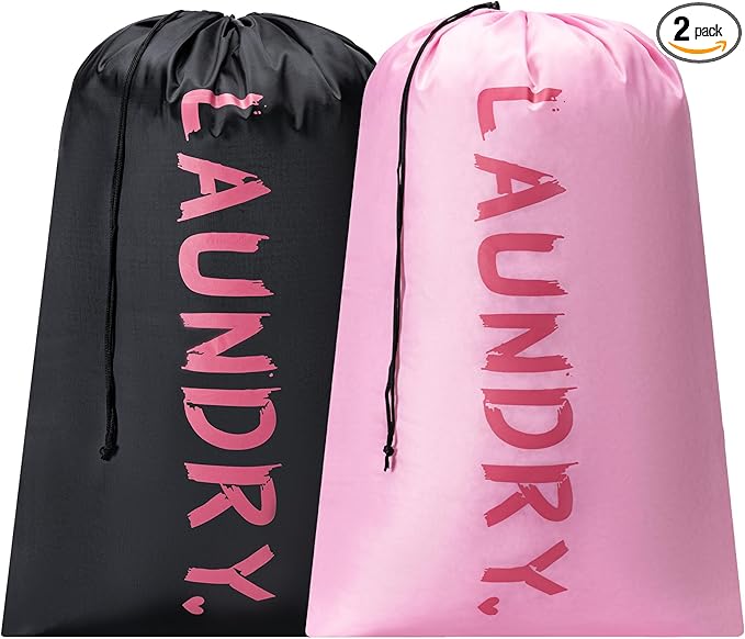 2 Pack 28" x 40"Travel Laundry Bag, Machine Washable Dirty Clothes Organizer