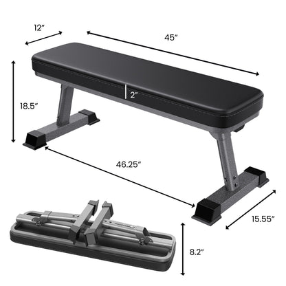Finer Form Gym Quality Foldable Flat Bench for Multi-Purpose Weight Training and Ab Exercises - Free PDF Workout Chart Included