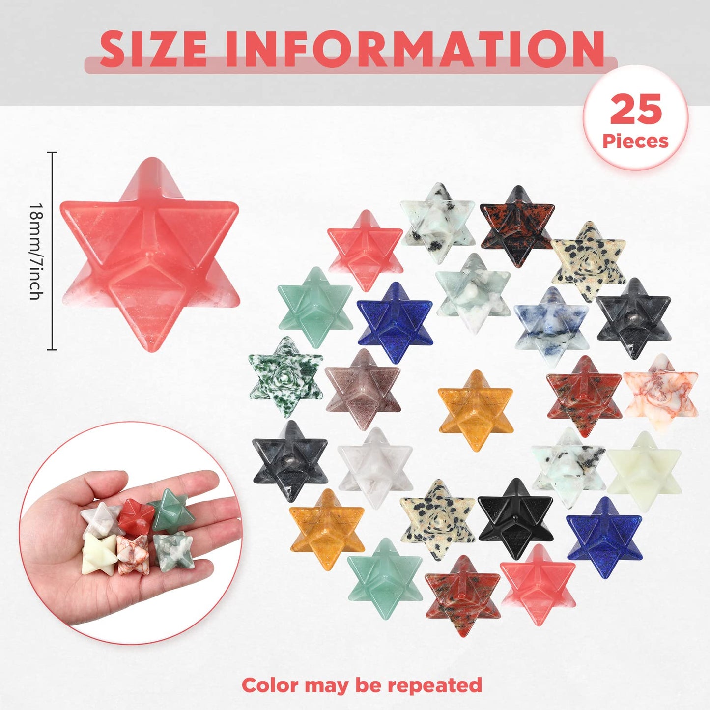 Nuenen 25 Pieces Merkaba Star Crystal Worry Stones Bulk 0.7 Inch Mini Crystals and Healing Stone Carved Merkaba Star Gemstone Chakra Stones for Witchcraft Meditation Balancing Jewelry Pendant Decor