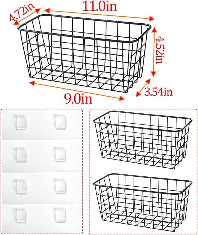 Black Hanging Wall Baskets, inside cabinet door organizer, Adhesive Wire Wall