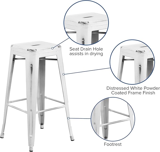 Flash Furniture Kai Commercial Grade 4 Pack 30" High Backless Distressed White