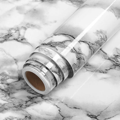 LaCheery White and Gray Marble Contact Paper for Bathroom Countertops Removable Glossy Marble Paper Granite Gray/White Wallpaper Peel and Stick for Wall Cabinets Counter Top Waterproof Vinyl 15.8"x80"