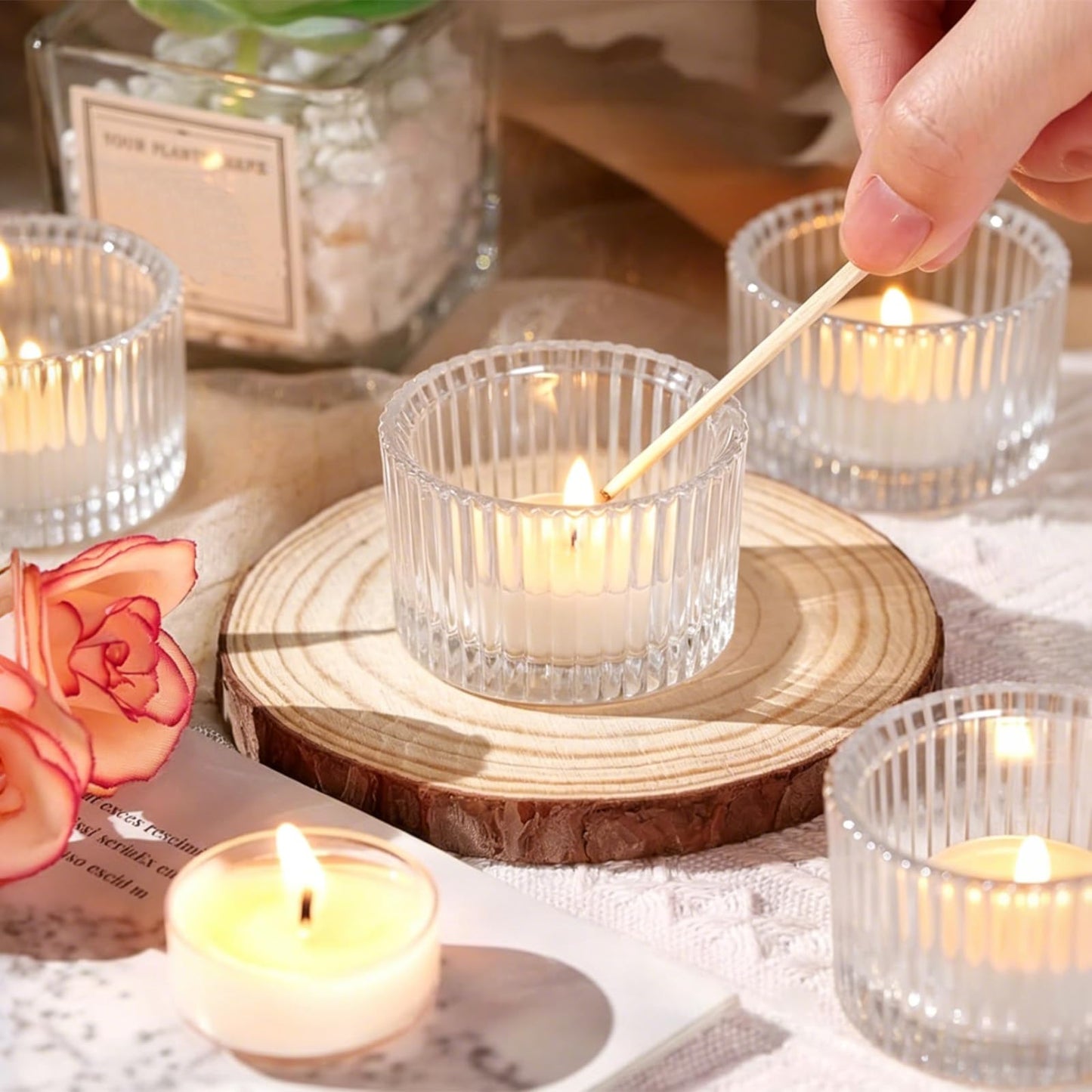 Clear Glass Votive Candle Holders 12 Pack, Small Glass Cups for Tea Lights, Wedding Centerpieces, Table Decorations, Home Decor, Party Favors, Bulk Set of 12