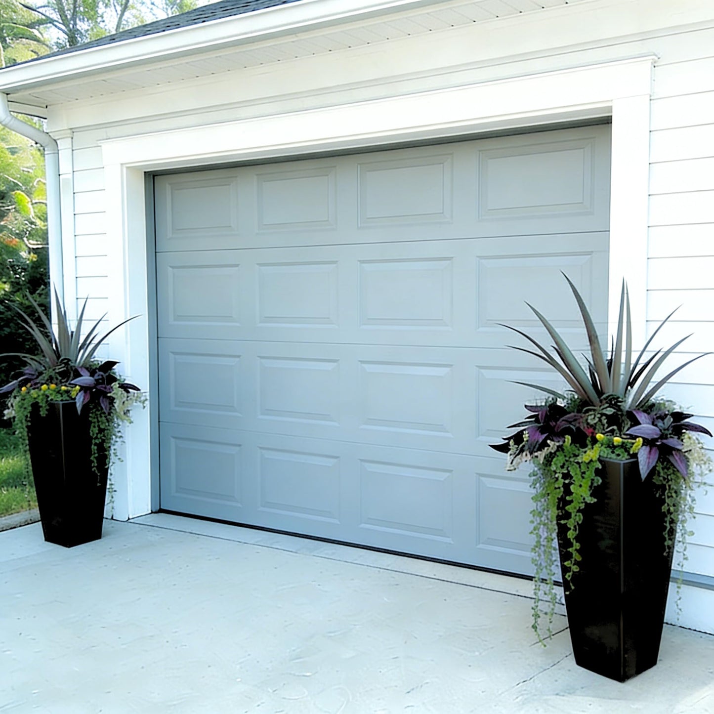 GreenShip 27" Tall Planters, Set of 2 – Black Outdoor Planter for Front Porch & Tall Plants, Weather-Resistant, with Drainage Hole & Rubber Plug (No Plants Included) (Black-2pcs)