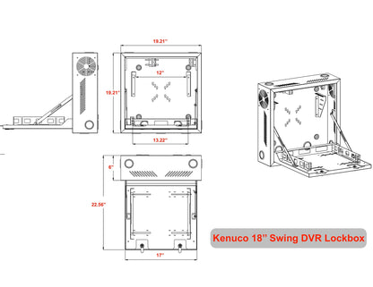 Kenuco Heavy Duty 16 Gauge Steel DVR Security Lockbox with Fan and Swing Open Top (18'' x 18'' x 5'' White)
