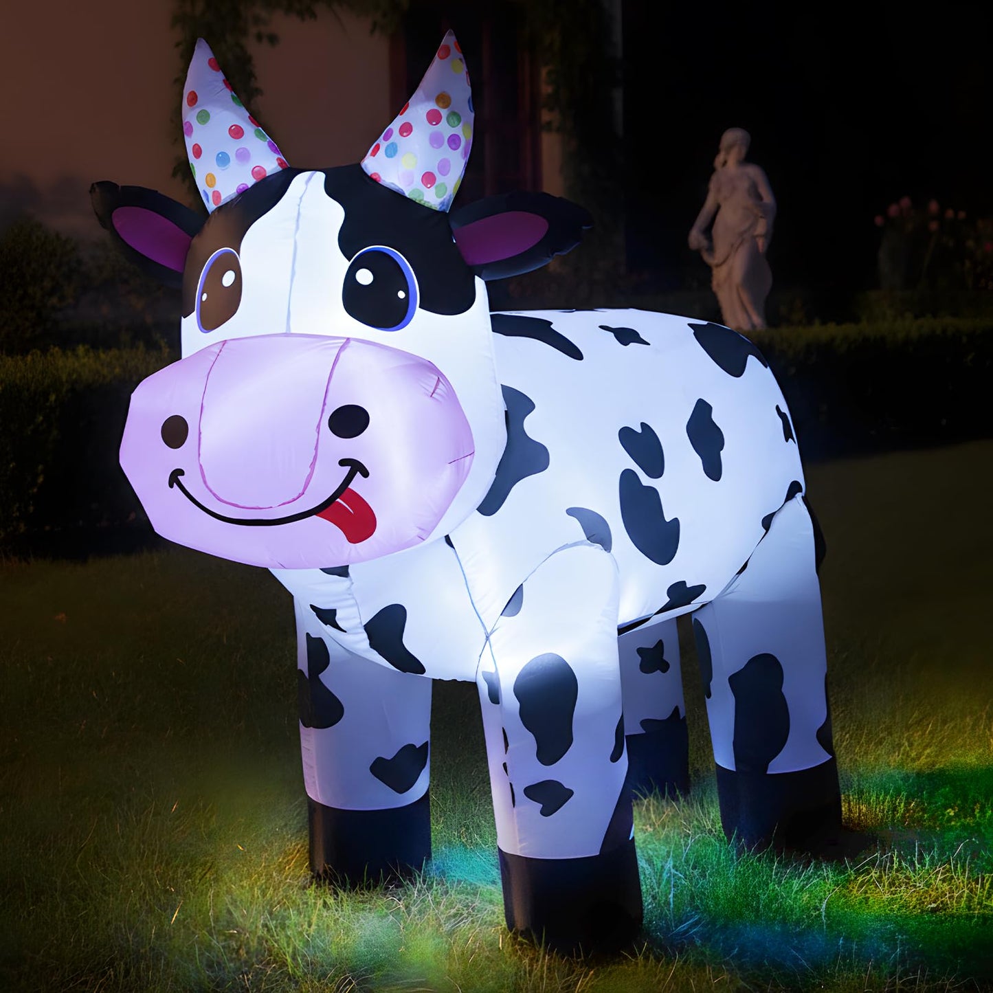 4FT Christmas Spring Farm Ranch Inflatable Cute Farm Cow Blow up Decoration with LED Light Outdoor Indoor Yard Graden Lawn Party Holiday Decor