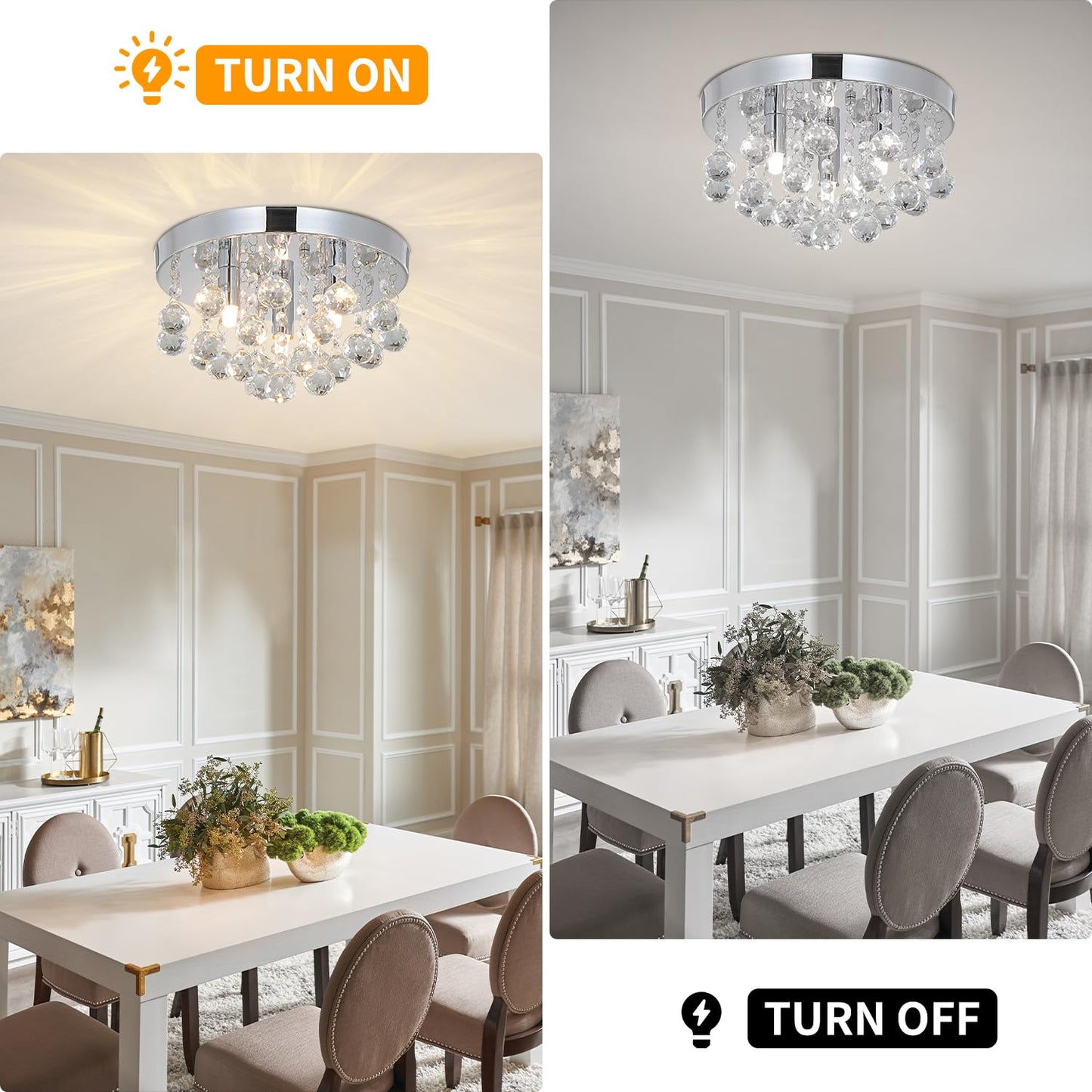 TISLYCO Modern Raindrop Crystal Chandelier, 3 Lights Flush Mount Ceiling Light, Silver Modern Mini Ceiling Light Fixture for Bedroom, Dining Room, Living Room, Hallway, Closet, Bathroom