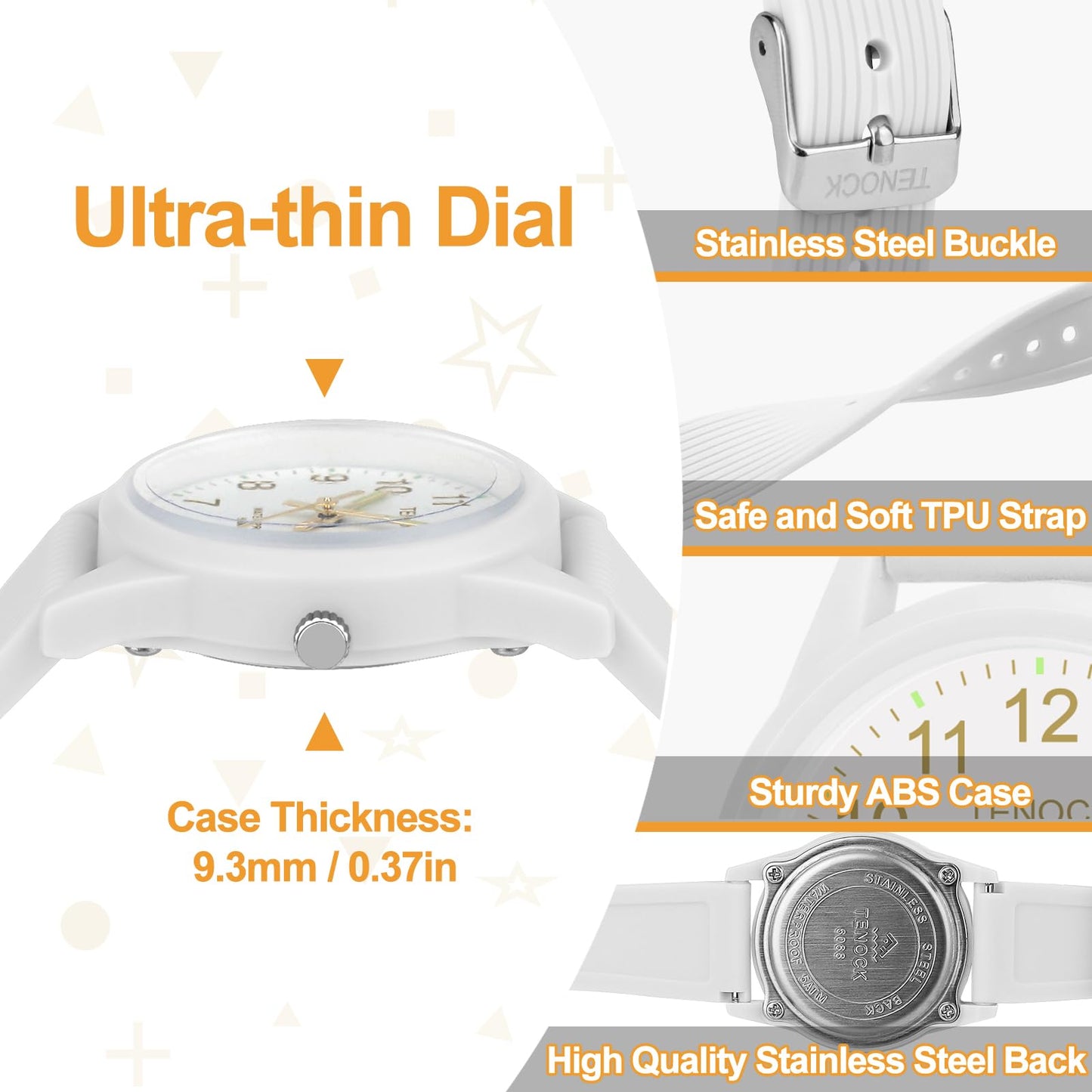 TENOCK Kids Analog Watches for Girls Boys Kids Watches with Soft Band Learning Time 50M Waterproof Children Watch Easy to Read for Ages 3-10 Children Great Birthday Gifts (White)