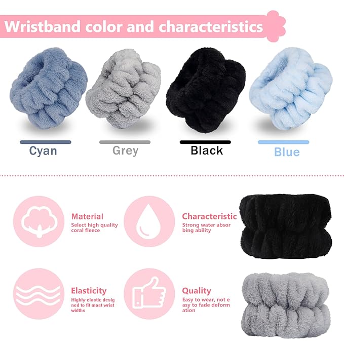 8pcs Wrist Bands for Washing Face, Absorbent Face Washing Wristbands,