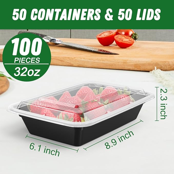 50 Pack 32 oz Meal Prep Containers Reusable