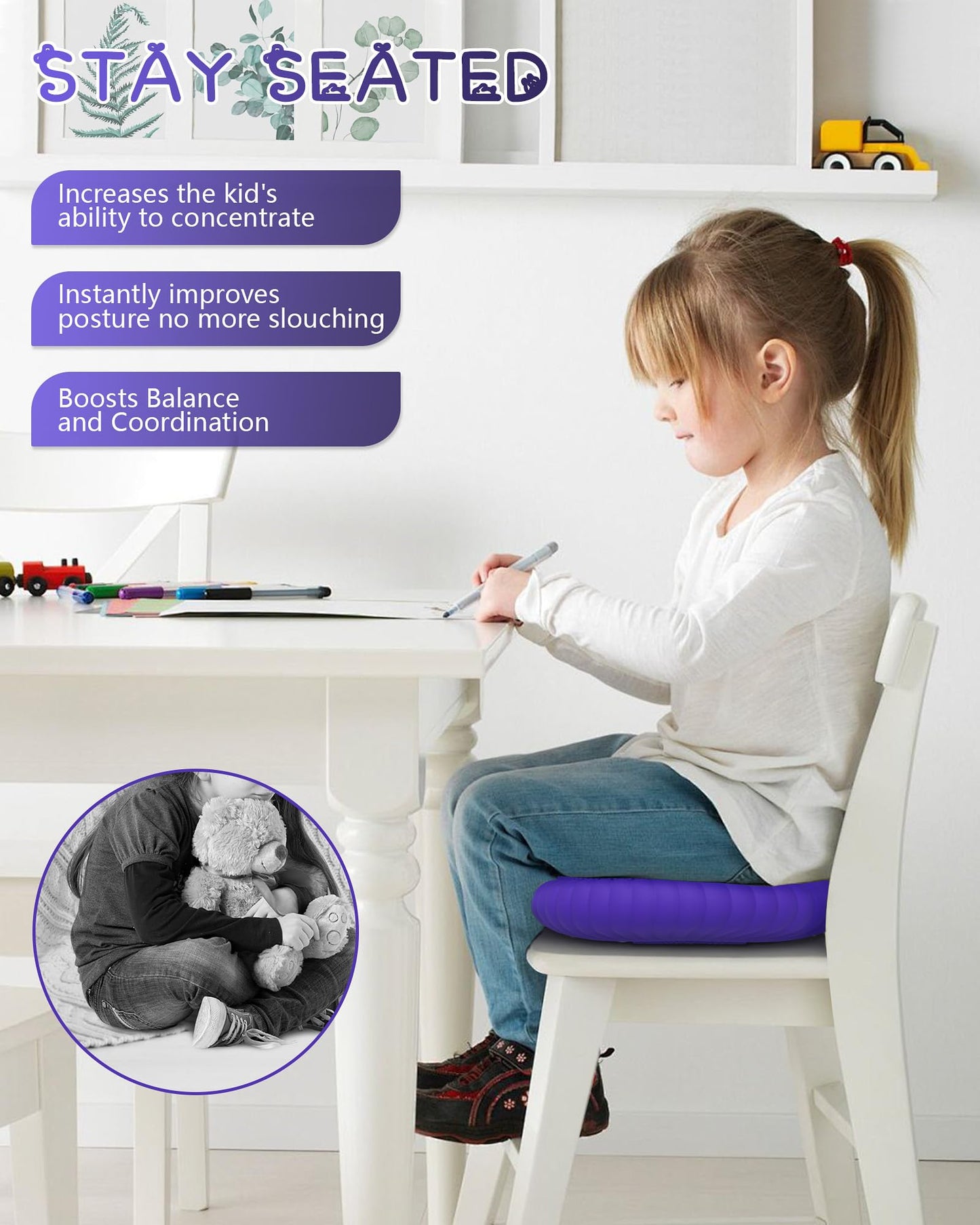 Wobble Cushion with Inflation Pump - Wobble Disk Balance Disc Wiggle Seat for Sensory Kids, Balance Pads (Purple)