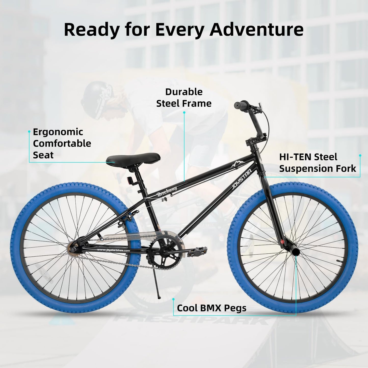 JOYSTAR 24 Inch Kids Bike Freestyle BMX Bikes for 7 8 9 10 11 12 Years Old Boys Girls and Beginner Riders, 24" Kids' Bicycles, Blue Tires