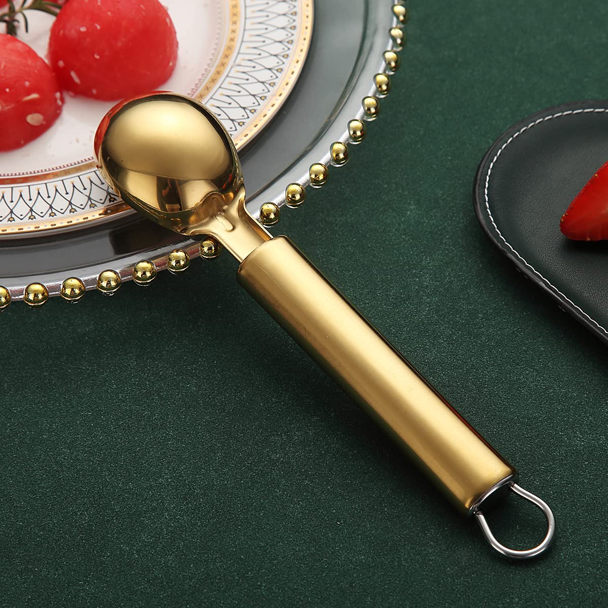 Gold Ice Cream Scoop, Berglander Stainless Steel Cookie Scoop Melon Baller Scooper Cones With Titanium Gold Plating, Specialty Tools and Gadgets, Ice Cream Spoon Food Scoop Dishwasher Safe