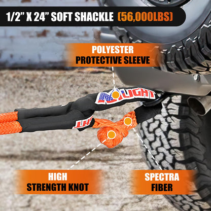 Nilight Kinetic Recovery Tow Rope Kit with 2 Soft Shackle 1" x 30ft Heavy Duty Offroad Tow Rope Snatch Strap Towing Strap kit (33,000LBS) for UTV ATV SUV Truck Car Jeep Tractor