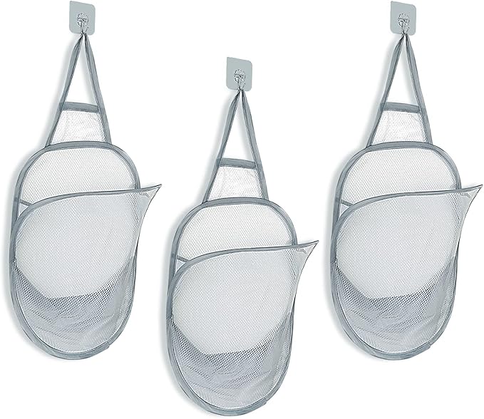 3 Pieces Hanging Laundry Hamper Foldable Mesh Hamper Dirty Cloth Basket