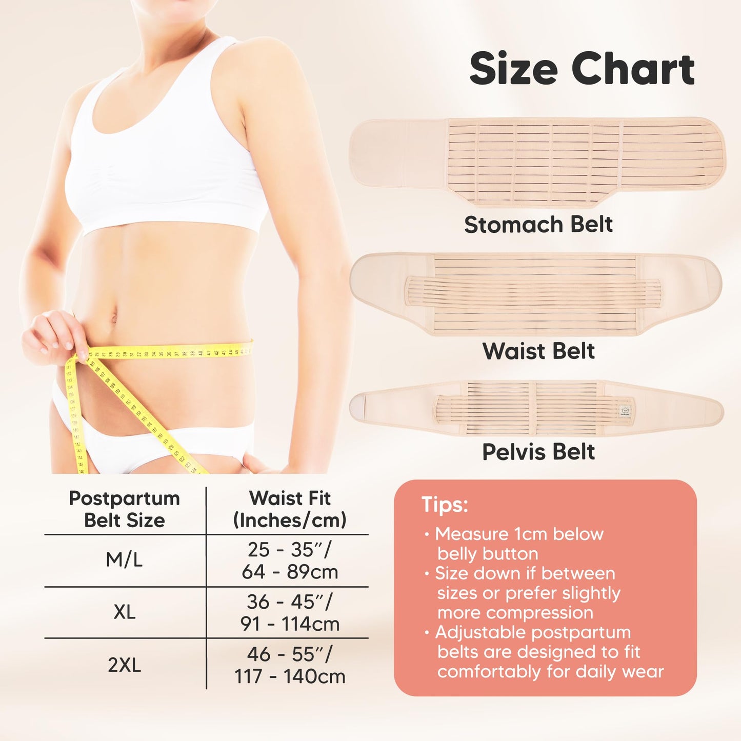 KeaBabies 3 in 1 Postpartum Belly Support Recovery Wrap – 2-Pack Postpartum Belly Band, After Birth Brace, Slimming Girdles, Waist Shapewear, Post Surgery Pregnancy Support Band (Black/Ivory, M/L)