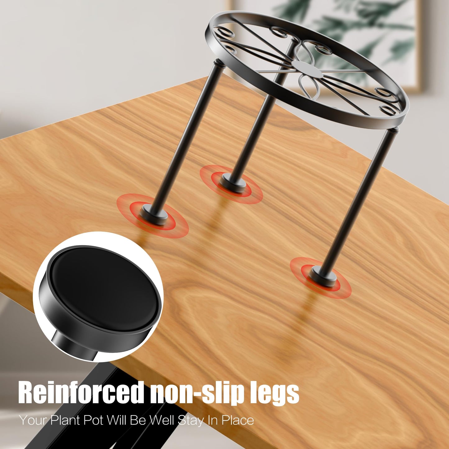 Garden Gifts Plant Lovers Gifts Black Metal Plant Stand with Anti-Slip Base Rustproof Heavy Duty Decorative Round Flower Pot Display Shelf for Indoor/Outdoor