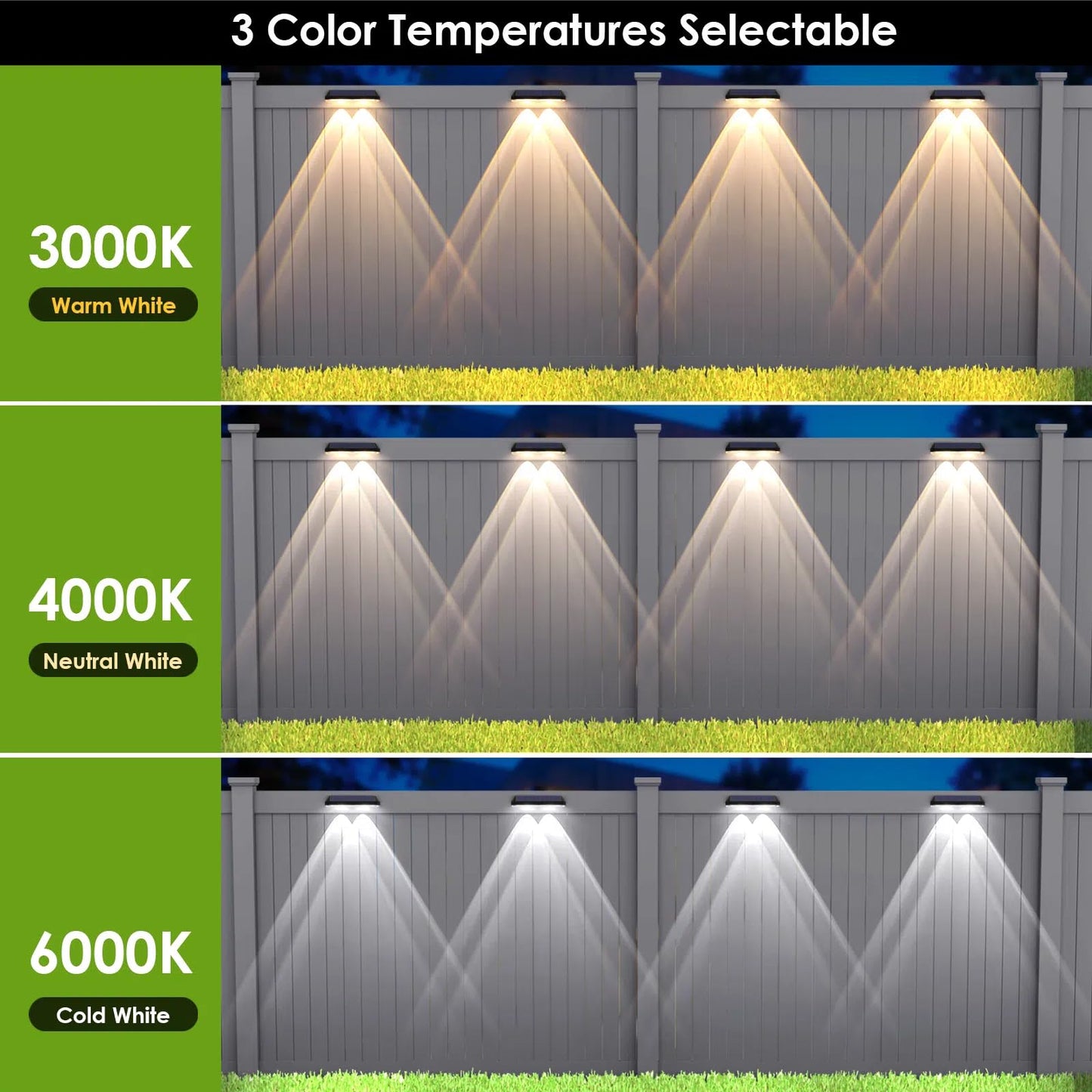 Solar Fence Lights Outdoor - 2700/4000/6000K 3 Mode, IP65 Waterproof Fence Solar Lights Outdoor, Fence Light Solar Powered for Outside, Backyard/Railing/Step/Patio/Wall and home improvement(8 pack)