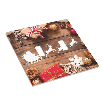 Decorative Art Light Switch Covers Christmas Sleigh & Gifts 2 Gang Double Toggle Wall Plate Decorative Switchcover Electrical Switchplate for Home Decor