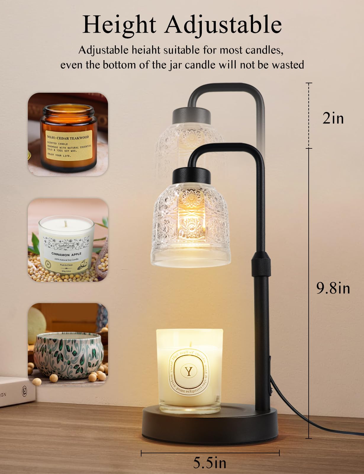 Yohonk Candle Warmer Lamp with Timer Dimmable, Adjustable Lamp Candle Warmer, Birthday Gifts for Women Mom, Wax Warmer Lamp for Scented Jar, House Warming Gifts New Home Decor