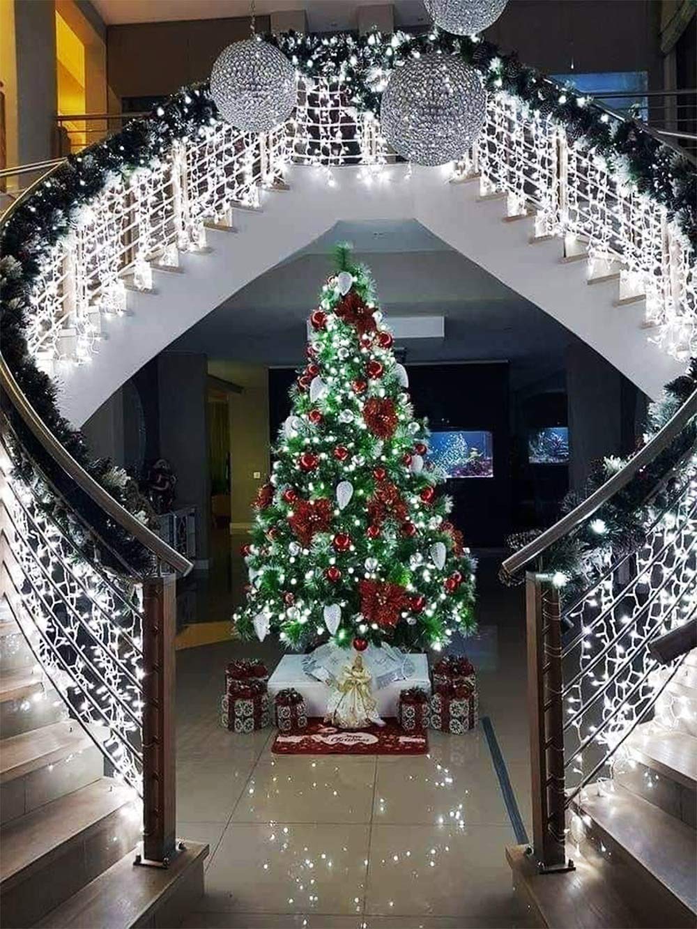 Toodour Christmas Icicle Lights Outdoor, 360 LED 29.5ft 8 Modes Fairy Icicle String Light with 60 Drops, Led Christmas Lights Twinkle for Holiday, Party, Wedding, Eaves, Xmas Decorations (White)