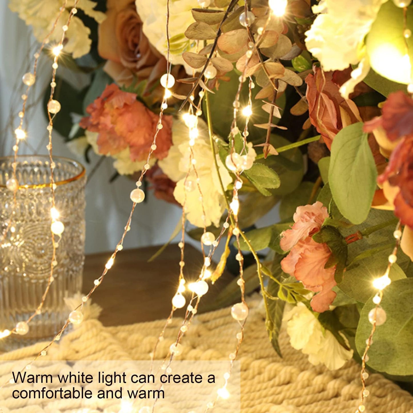 Kukyller 2PCS 32.8ft LED Fairy Lights Battery Operated, Ocean Pearl Beads String Lights, Pearl Fairy Copper Wire Lights for Home Bedroom Classroom Dorm Wedding Christmas Decor (10m)