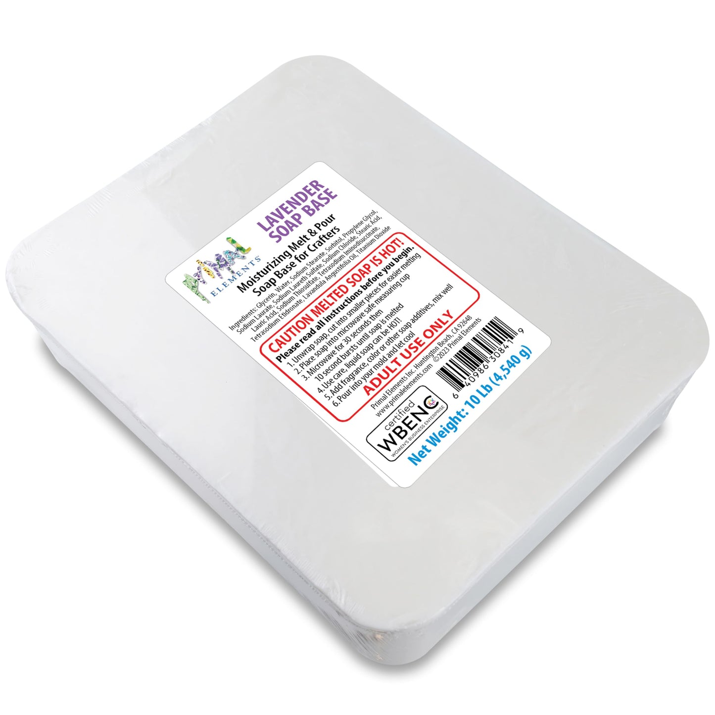 Primal Elements Lavender Essential Oil Soap Base - Moisturizing Melt and Pour Glycerin Base for Crafting, Easy to Cut - 10 Pound