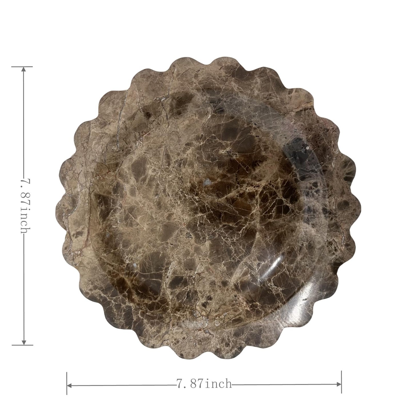 SAIDKOCC Marble Tray Round Scalloped Tray Small Serving Platter for Counter, Bathroom, Kitchen, Nightstand, Jewelry Ring Dish Holder (Coffee Net)