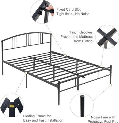 VECELO 14 inch Queen Bed Frame Metal Platform Mattress Foundation with headboard Footboard Steel Slat Support/No Box Spring Needed/Easy Assembly