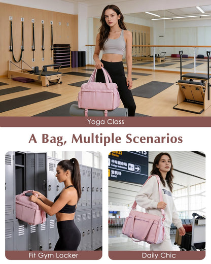 Small Gym Bag, Mini Gym Bag for Women with Yoga Mat Holder and Wet Compartment, Cute Mini Puffer Duffle Bag with Water Bottle Pocket for Workout Yoga Dance, Puffer Pink