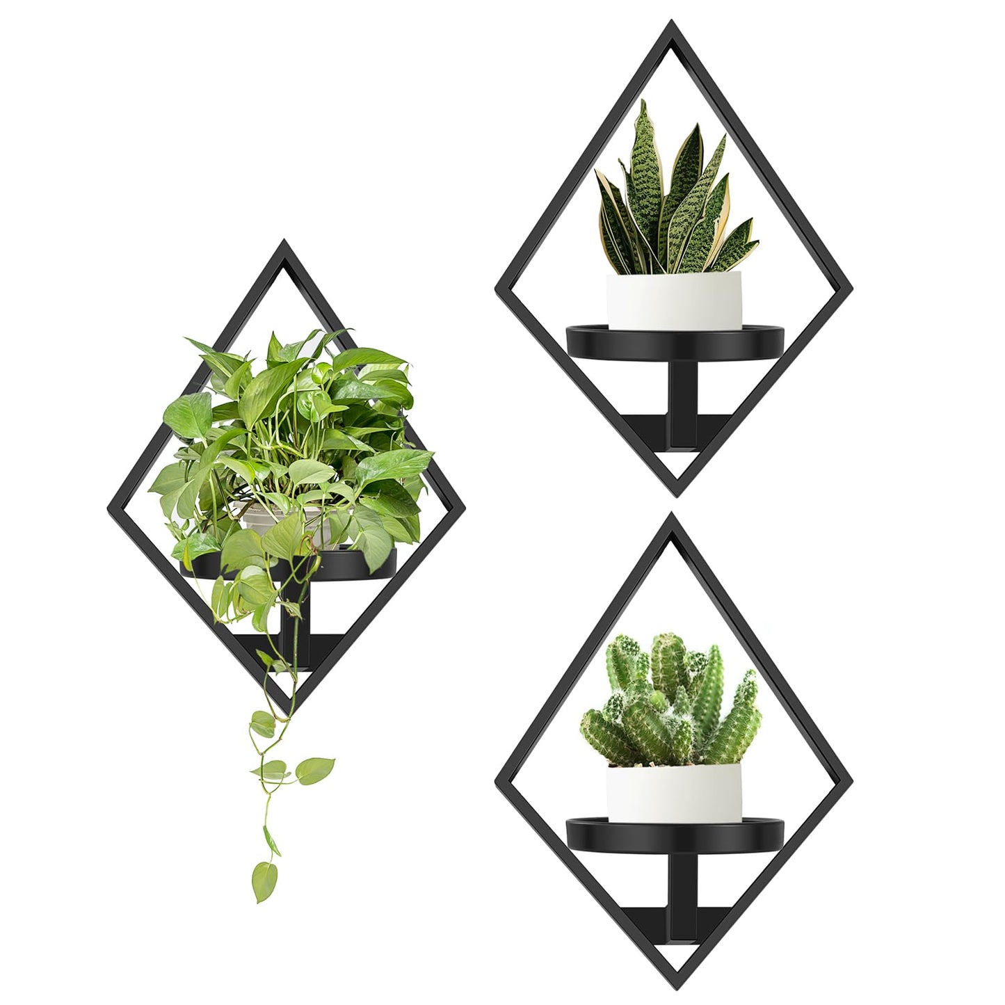 Sbosbo Wall Plant Holder, 3 Pack Metal Floating Shelves Indoor, Window Sill Plant Shelf for Bedroom Bathroom Living Room Home Office